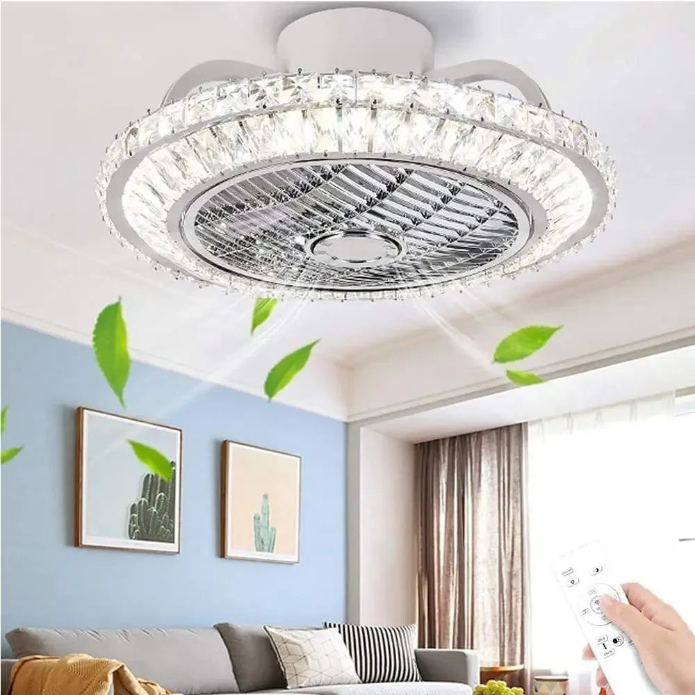 ventilateur de plafond cristal moderne avec lumière télécommande silencieuse 3 vitesses - vue 3 sur 7