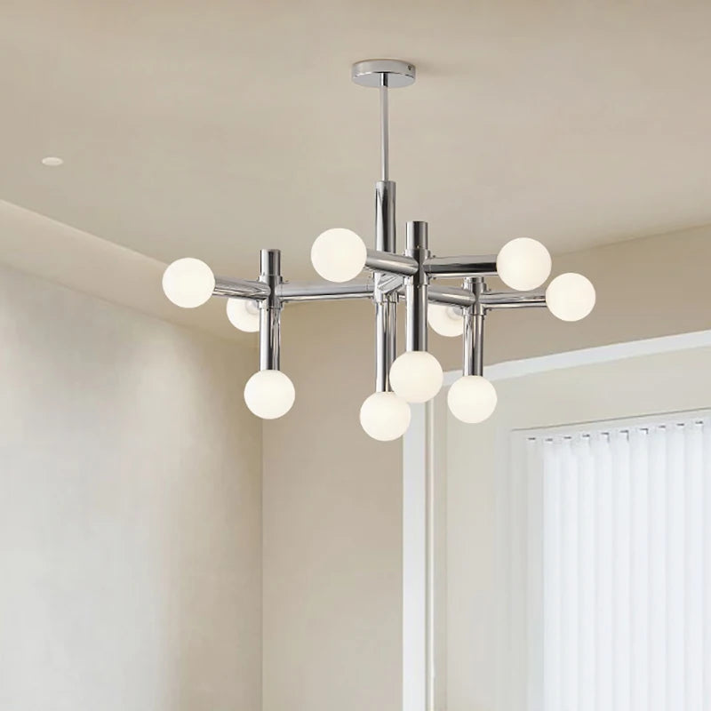lustre en métal chromé style 	 avec luminaires à main - vue 2 sur 7