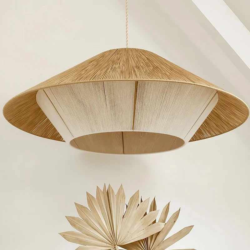lustre en corde de chanvre éclairage suspendu en rotin décoratif - vue 3 sur 11