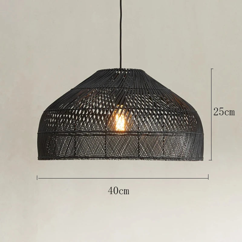 lustre en rotin style asiatique vintage avec led suspendue - vue 10 sur 12