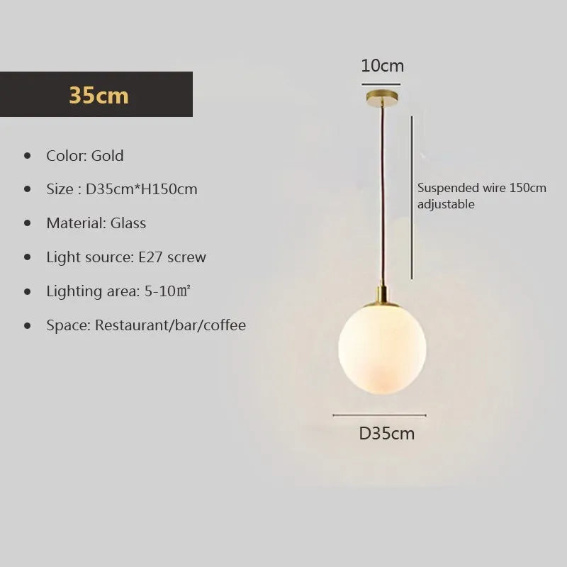 Suspension en verre nordique 8-50 cm boule ronde lampes suspendues pour la maison pour Bar chambre salon café décoration Luminaires Lustre