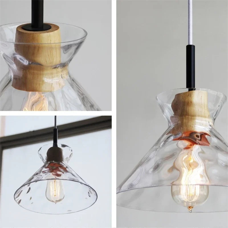 lustre moderne en bois et verre pour décoration nordique - vue 7 sur 9