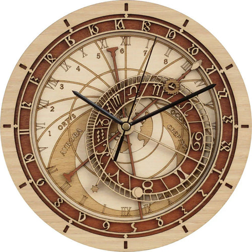 horloge en bois avec signes du zodiaque et constellations art déco - vue 2 sur 7