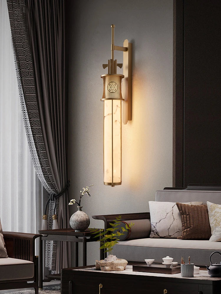 applique murale en marbre style chinois avec éclairage led design - vue 2 sur 14