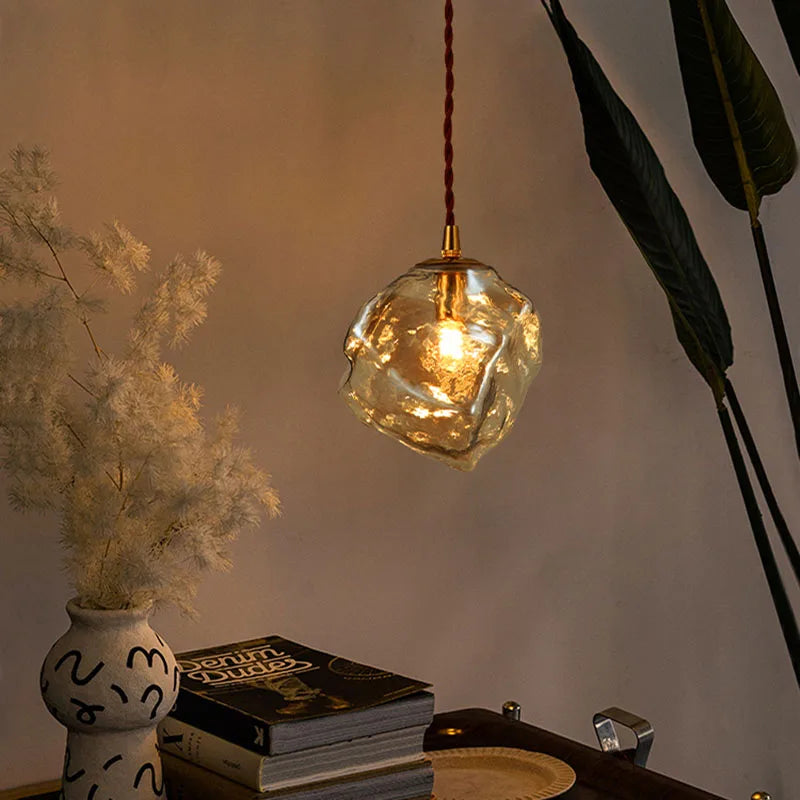 Lava Ice Cube Walnut Glass Bedside Chandelier, Lava Glass Table Lamp for Hallway Entry Bedroom Living Room Lighting  Home Light - vue 5 sur 17