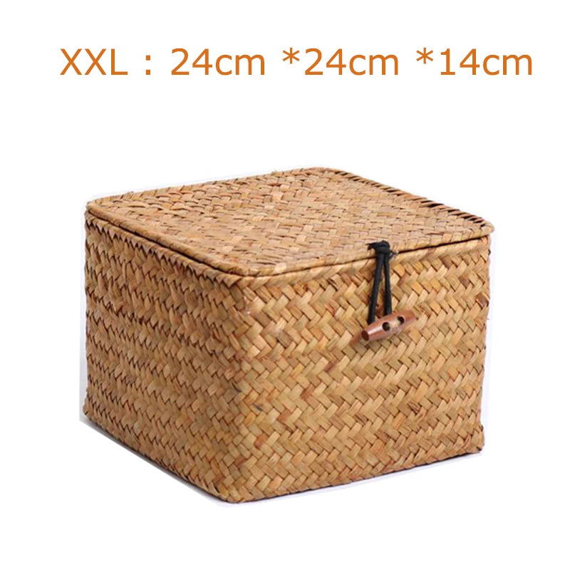panier de rangement en algues tissé à la main avec couvercle - vue 13 sur 14