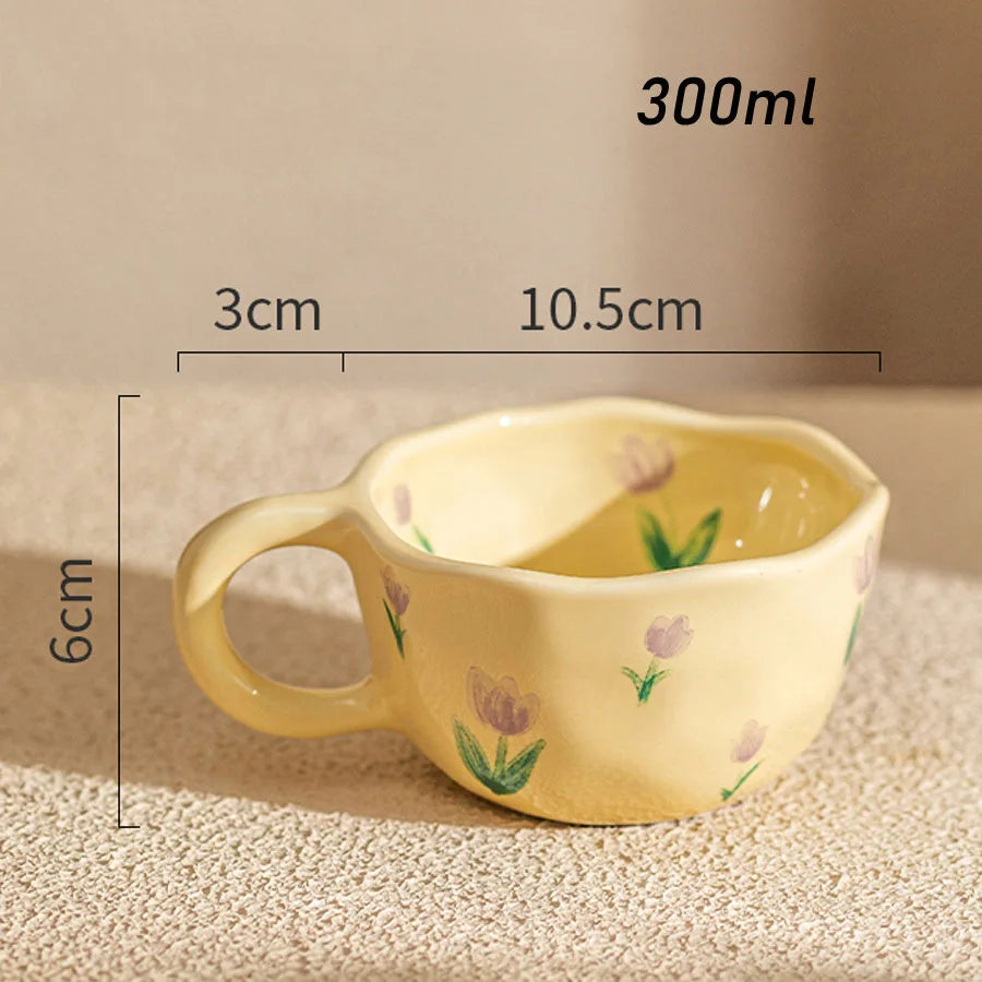 Mug ceramique artisanal floral forme irreguliere 300ml