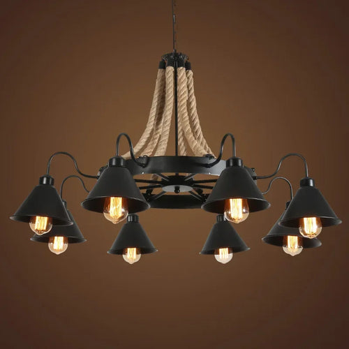 Vintage Hemp Rope Pendant Lamps Iron Lampshade Retro Coffee House Bar Indoor Lightings E27 Industrial Style Chain Pendant Light