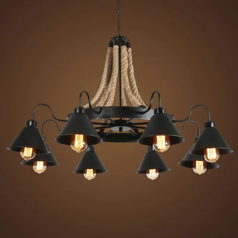 Vintage Hemp Rope Pendant Lamps Iron Lampshade Retro Coffee House Bar Indoor Lightings E27 Industrial Style Chain Pendant Light - vue 7 sur 12