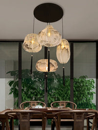 suspension Style chinois Restaurant tissu hôtel couloir lanternes créative salon paysage peinture décor lumières