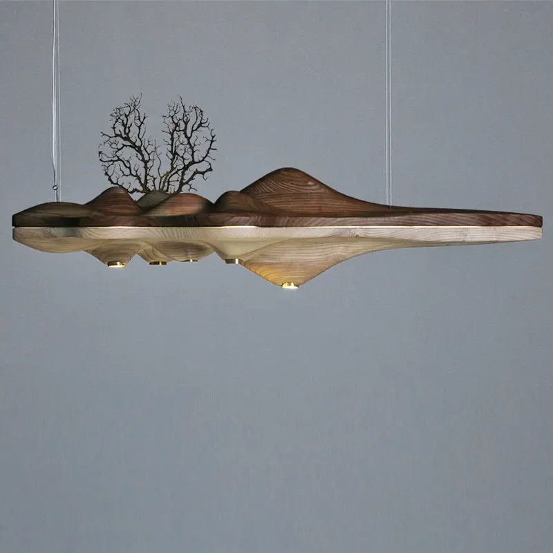 suspension nordique moderne en bois et résine décorative - vue 5 sur 9