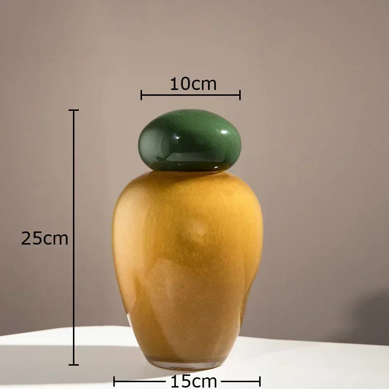 vase elliptique en verre avec couvercle pour fleurs décoratives - vue 8 sur 9