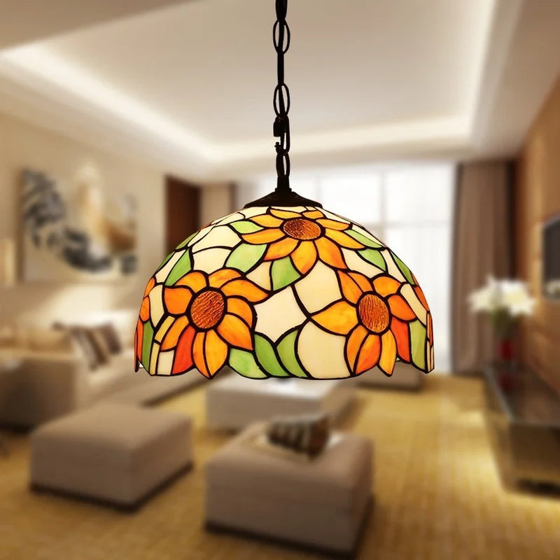 lustre rétro tiffany en verre teinté style industriel pour intérieur - vue 6 sur 11