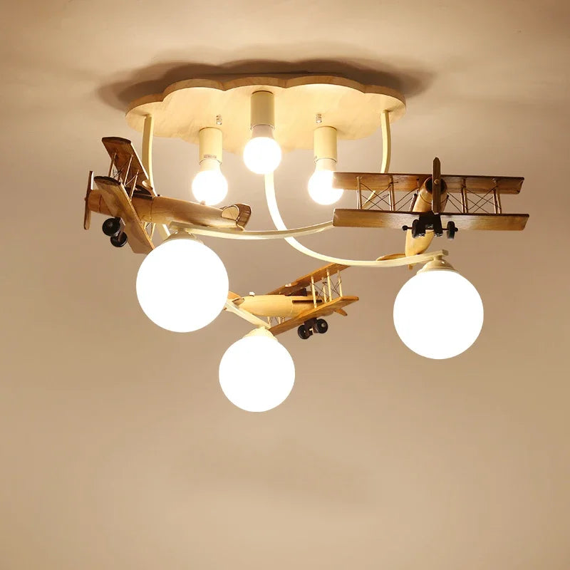 lustre en bois avion pour chambre d'enfant plafonnier led - vue 2 sur 7