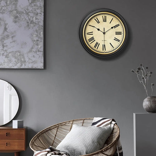 horloge murale vintage silencieuse facile à lire chiffres romains arabes - vue 3 sur 7