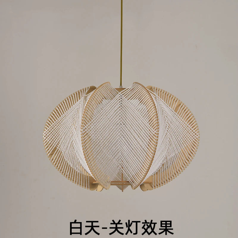 ZK50 Restaurant lustre bois Art chanvre corde lampe chambre créative Bar concepteur modélisation journal rétro unique tête lustre E27 - vue 6 sur 6