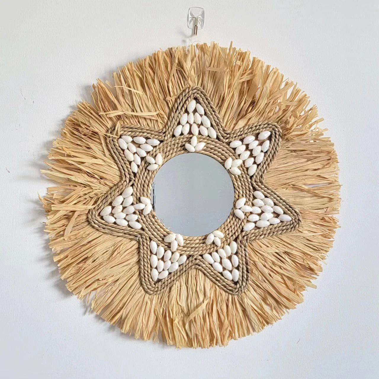 miroir décoratif en raphia et coquillages pour décoration murale - vue 6 sur 5