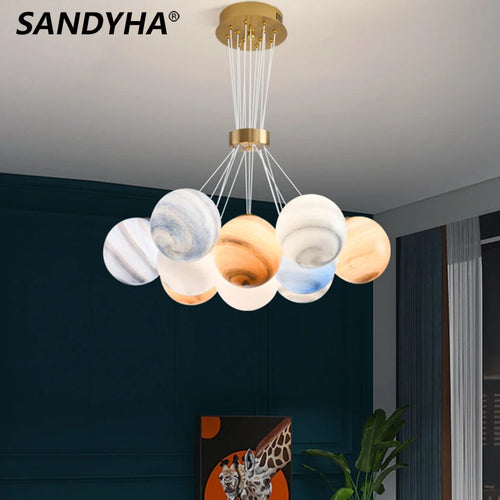 sandyha lustre nordique led planètes boule de verre forme lunaire - vue 2 sur 12