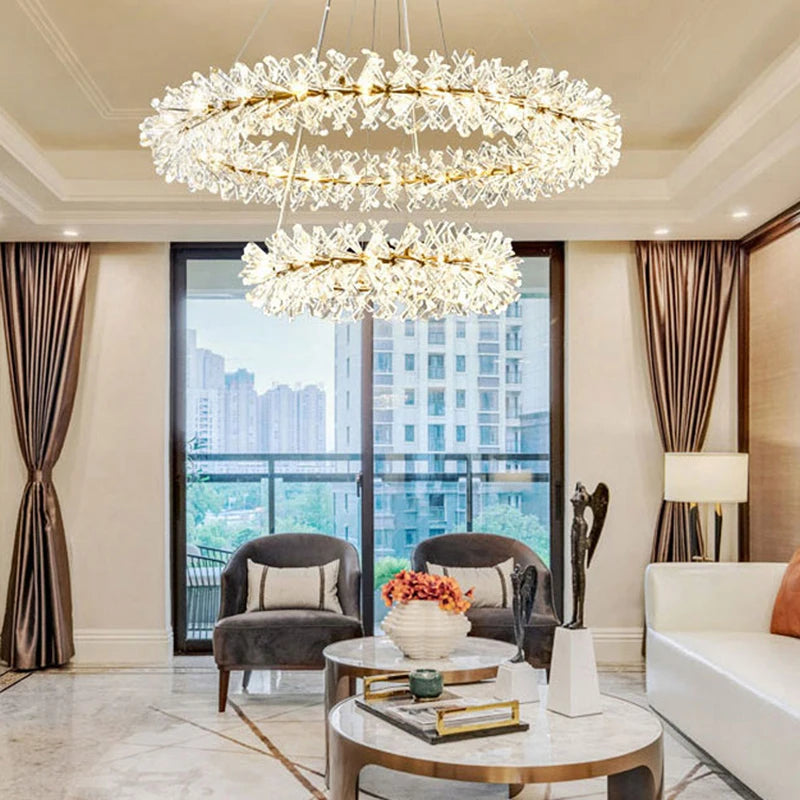 lustre moderne de luxe en cristal rond suspendu
