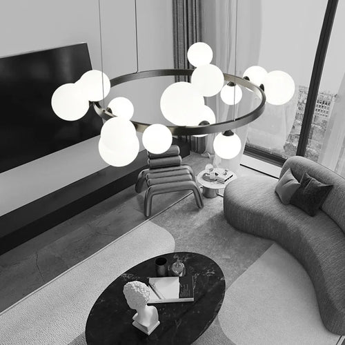 suspension moderne à anneau en laiton et verre blanc - vue 4 sur 10