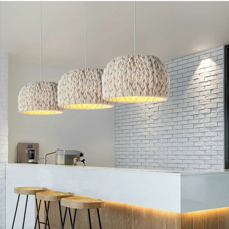 Nordique Wabi Sabi E27 suspension LED lumières tricoté corde minimalisme suspension lampe Lustre suspension lampe salle à manger luminaires