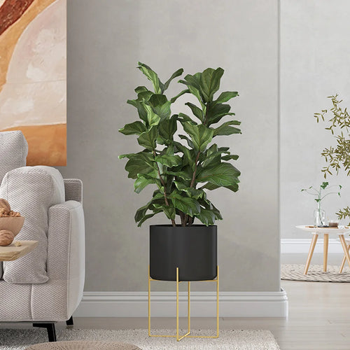 support de plante en métal avec pot tendance doré - vue 2 sur 9