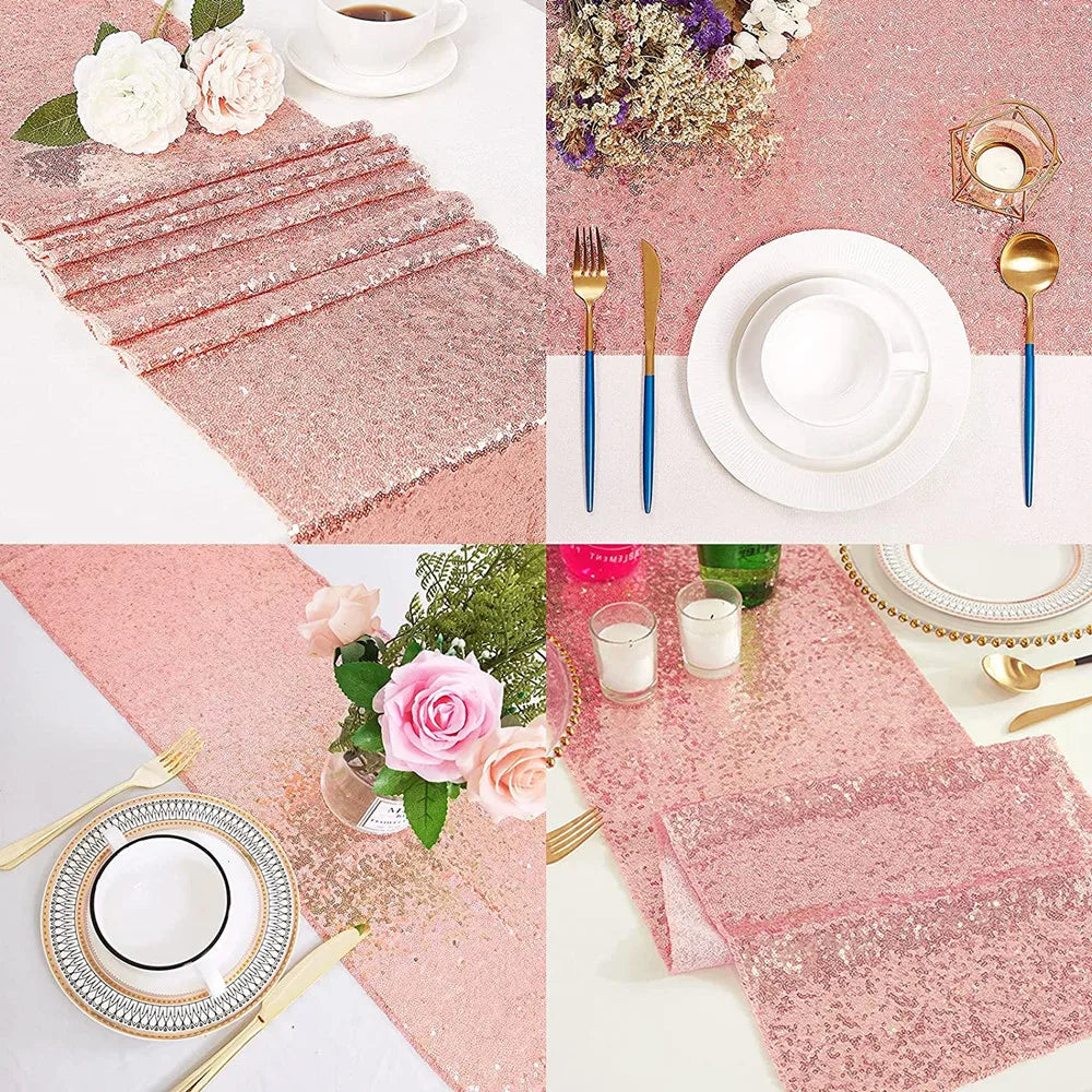 Chemin de table paillettes dorées argentées roses festif - vue 3 sur 7