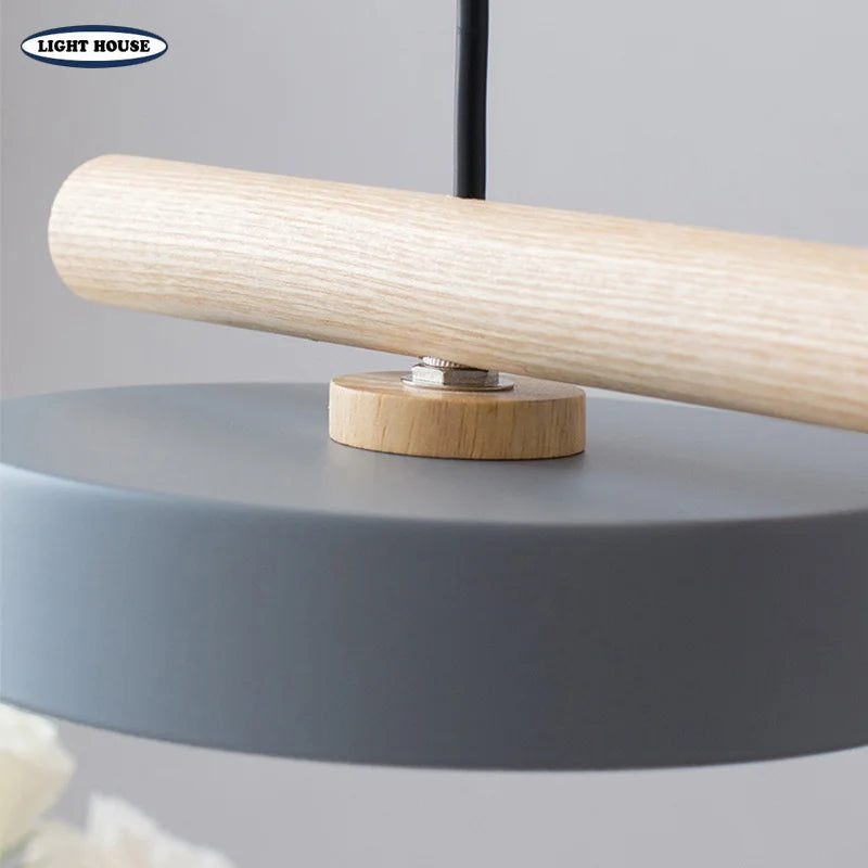 lustre nordique en bois massif avec led intégrée - vue 6 sur 10