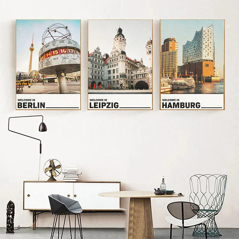 affiche décorative de sites touristiques en villes allemandes