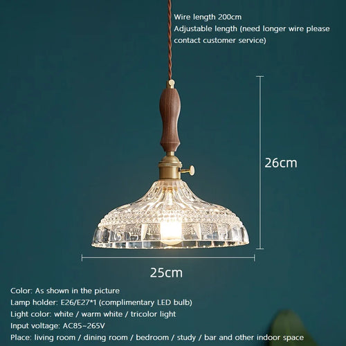 suspension luminaire moderne en bois verre et laiton - vue 4 sur 22