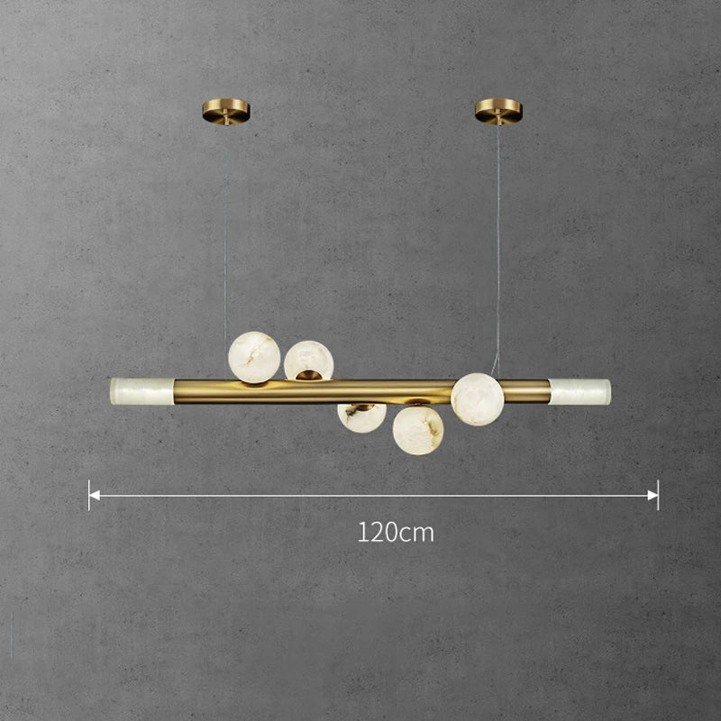 barre avec boule suspension table ronde en marbre éclairage salon de thé - vue 6 sur 7