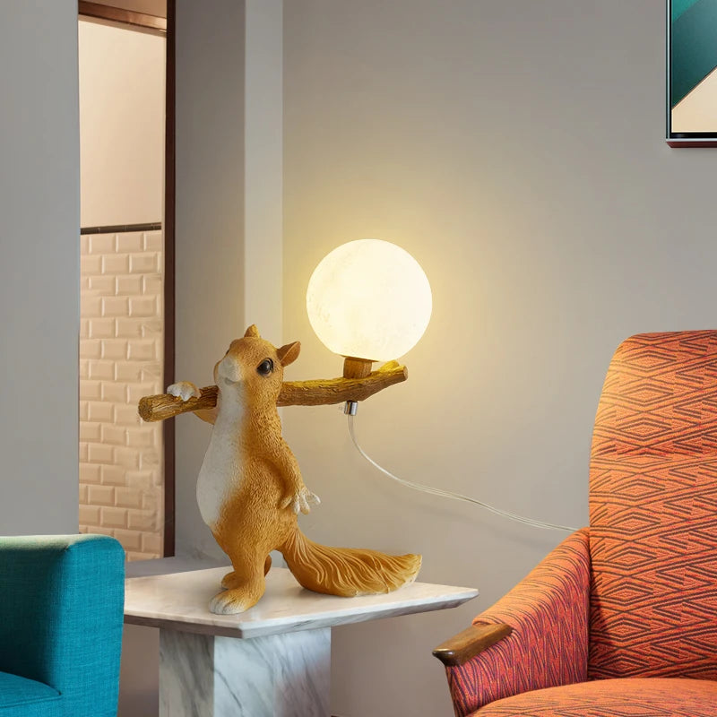 Nordique créatif LED dessin animé Animal écureuil lampe de Table chambre lampe de chevet bureau chambre d'enfants lampes décoratives - vue 2 sur 6