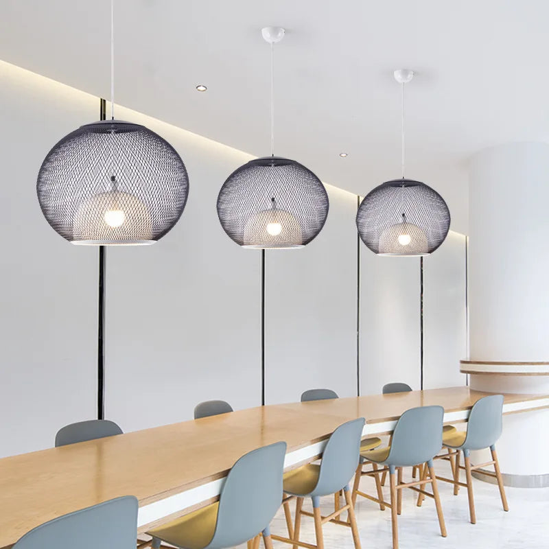 Metal Grid Pendant Lamp Nordic Designer Ceiling Chandelier Suspension Hanging Light Fixture with E27 Changeable Bulb - vue 6 sur 12