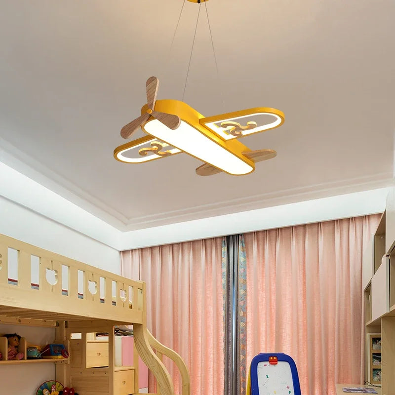 plafonnier en bois minimaliste avion pour chambre d enfants - vue 3 sur 9