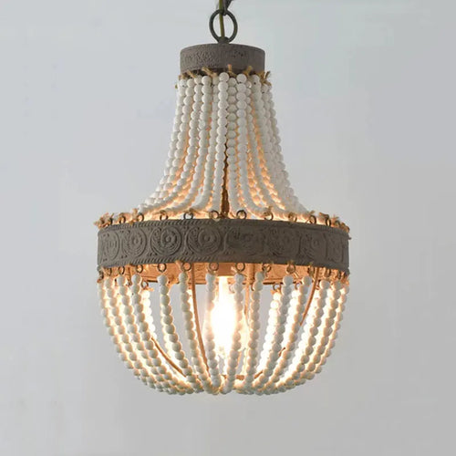 lustre vintage en bois perle style campagne américaine - vue 2 sur 9