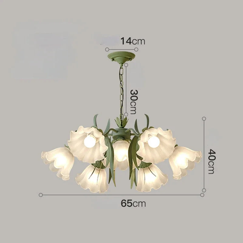 lustre à la française en verre avec fleurs style muguet - vue 9 sur 10
