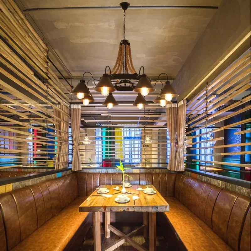 Vintage Hemp Rope Pendant Lamps Iron Lampshade Retro Coffee House Bar Indoor Lightings E27 Industrial Style Chain Pendant Light - vue 3 sur 12