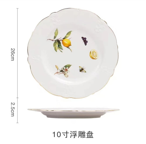 Assiette ceramique motif citron style europeen fruits desserts