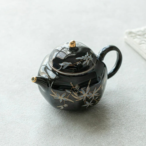 Théière chinoise rétro céramique kungfu motif floral abricot