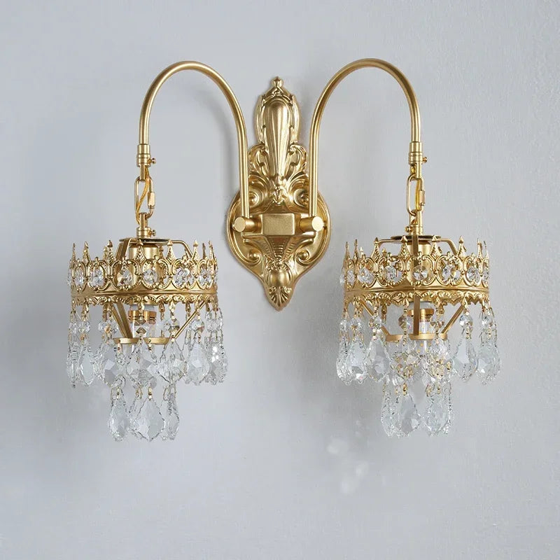 applique murale vintage luxe en cristal doré à deux lumières - vue 5 sur 6
