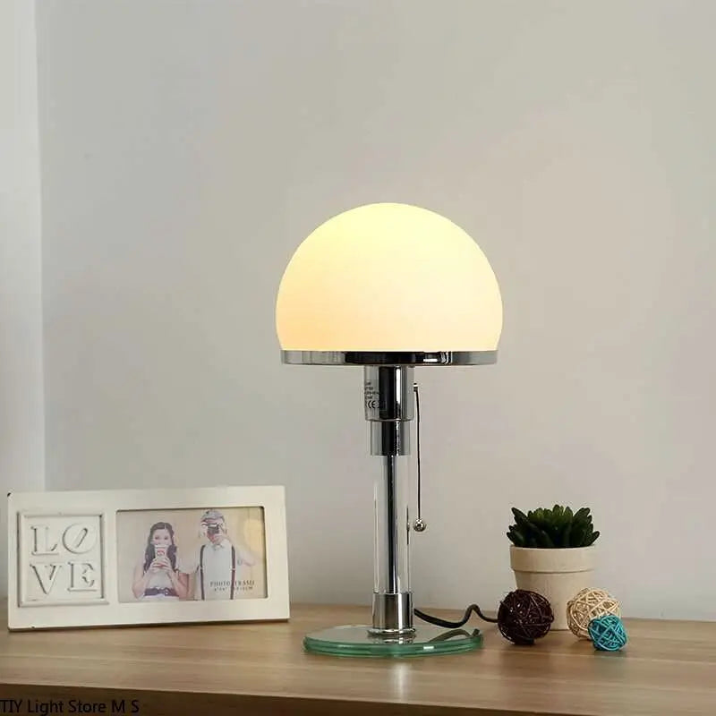 Wilhelm Wagenfeld Nordique Designer Bauhaus LED lampe de table design verre lampe de bureau chambre en acier inoxydable luminaires lampes de table - vue 2 sur 7