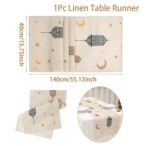 Chemin de table ramadan motifs lanterne lune étoiles