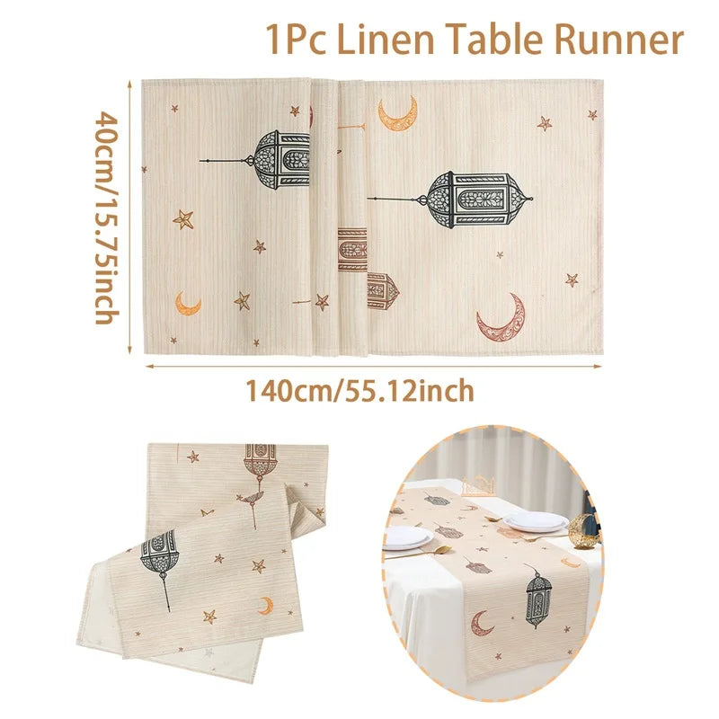 Chemin de table ramadan motifs lanterne lune étoiles