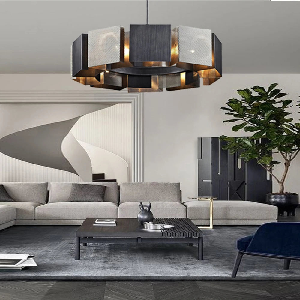 Lustres de plafond en métal noir de Style industriel nouvelle lampe suspendue LED postmoderne pour plafond décor à la maison Lustre pour salon - vue 3 sur 9