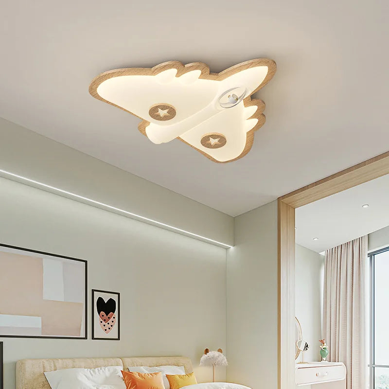plafonnier avion en bois pour chambre d'enfant décoration lumineuse - vue 5 sur 12