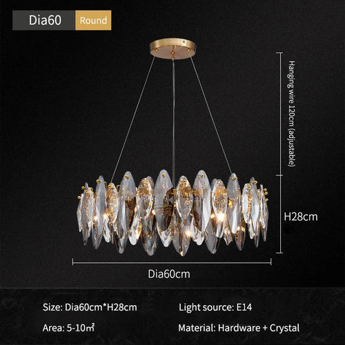 lustre moderne en cristal avec led et suspensions ronds - vue 8 sur 12