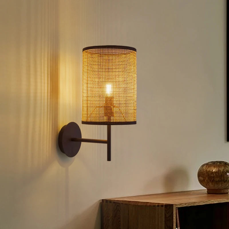 applique murale style wabi sabi japonais vintage en rotin fait main