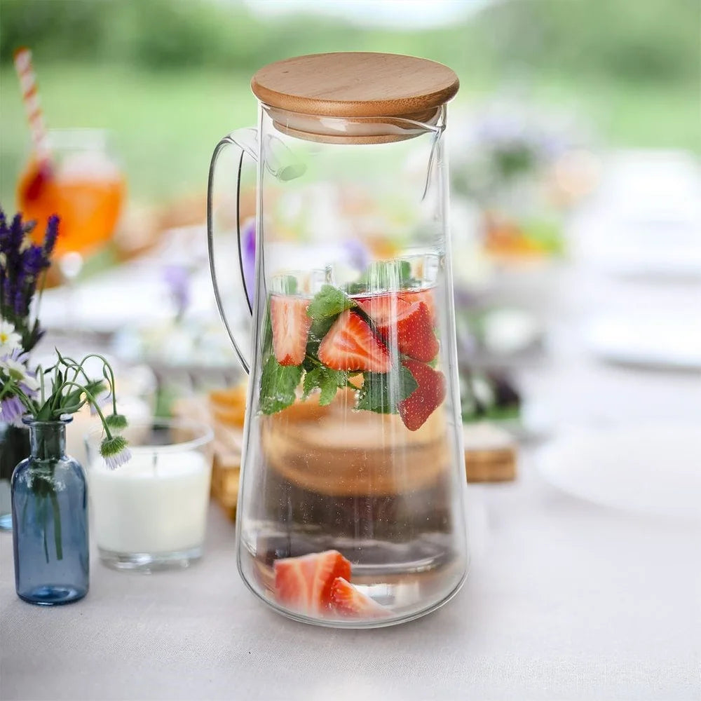 Carafe verre poignée couvercle bambou 135 cl