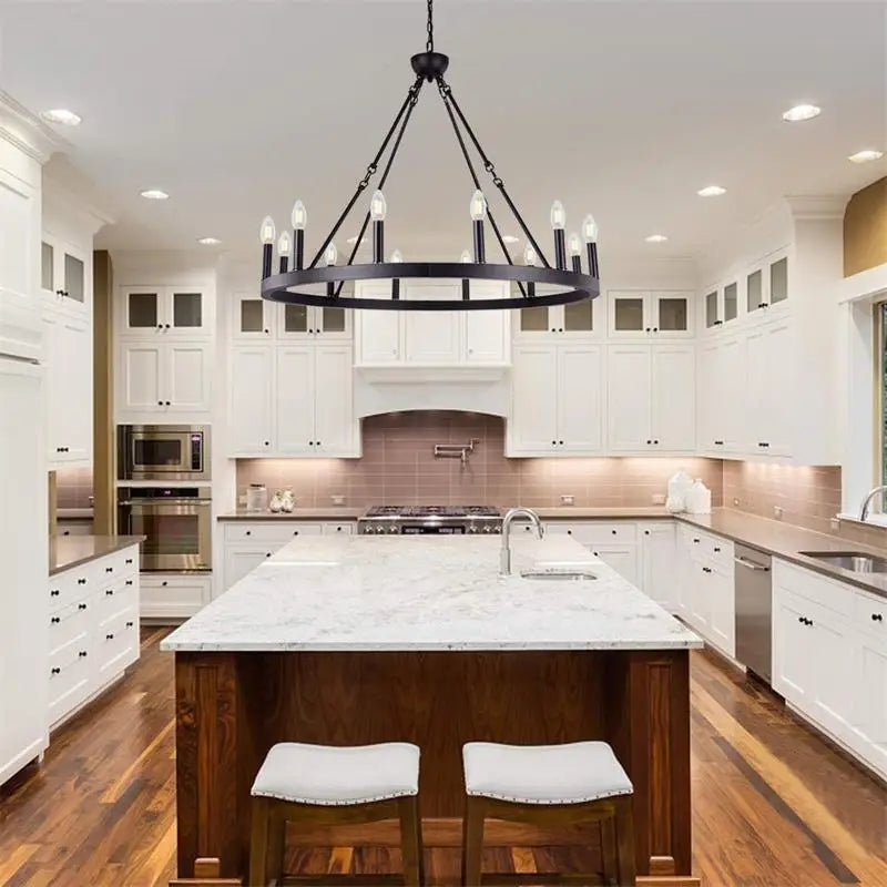 lustre industriel moderne en fer rond avec led pour décoration - vue 4 sur 10