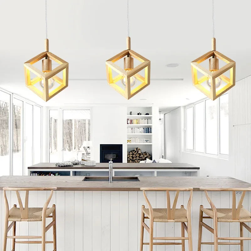 suspension moderne en bois massif pour éclairage intérieur - vue 3 sur 7
